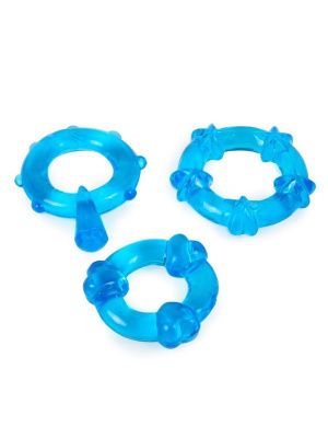 Набор из 3 синих эрекционных колец с различным рельефом от Erowoman-Eroman