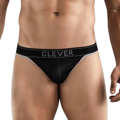 Черные перфорированные трусы-тонги Clever Ambar Thong от Clever Masculine Underwear