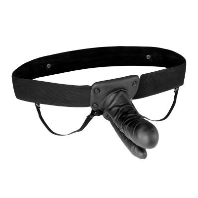 Полый страпон с двумя отростками и вибрацией Unisex Vibrating Hollow Strap-On Double Penetrating Dildo - 17,8 см. от Lux Fetish