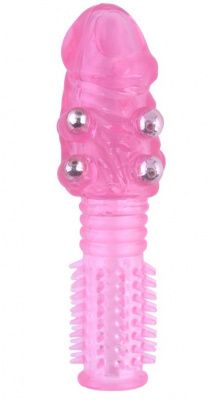 Стимулирующая розовая насадка с шишечками и шипами - 13,5 см. от ToyFa