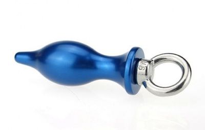 Синяя металлическая анальная пробка с кольцом - 7 см. от 4sexdreaM