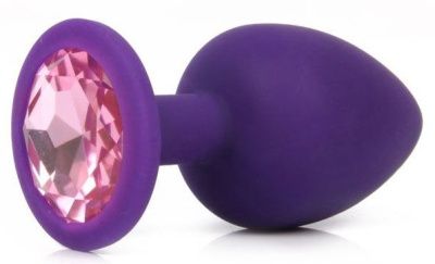 Фиолетовая анальная пробка с розовым кристаллом - 9,5 см.  от Bior toys