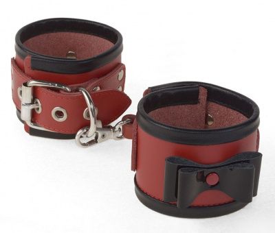 Красные наручники с черными лаковыми бантами и оторочкой от Sitabella