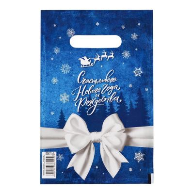 Сине-белый подарочный новогодний пакет с вырубной ручкой (20х30 см) от Сима-Ленд