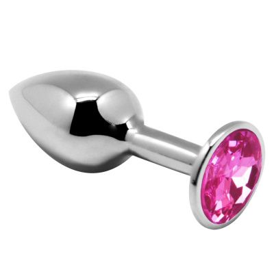 Серебристая анальная втулка с розовым кристаллом Mini Metal Butt L - 9 см. от Adrien Lastic