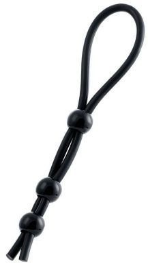Черное лассо на пенис с тремя бусинами от A-toys