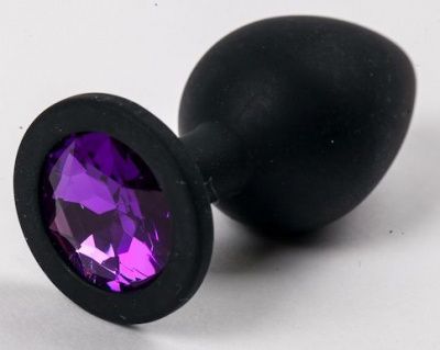 Чёрная анальная втулка с фиолетовым кристаллом - 7,3 см. от Сумерки богов