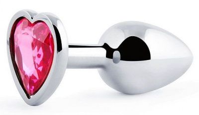 Серебристая анальная пробка с малиновым кристаллом-сердечком - 7 см. от Anal Jewelry Plug