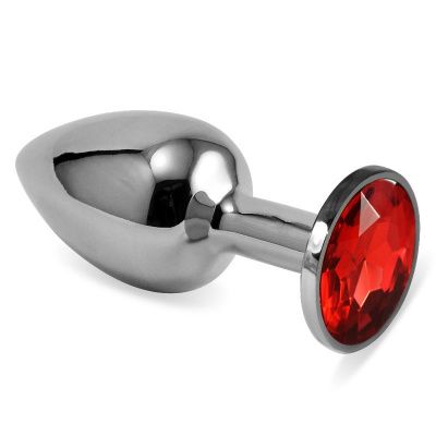 Серебристая анальная пробка с красным кристаллом размера S - 7 см. от Vandersex