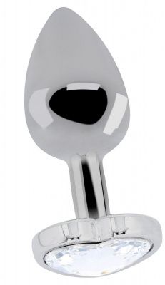 Серебристая анальная пробка Love Heart Diamond Plug с прозрачным кристаллом - 9,4 см. от Shots Media BV