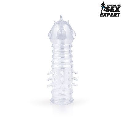 Закрытая прозрачная насадка на пенис с выпуклостями и шипиками - 13,5 см. от Bior toys