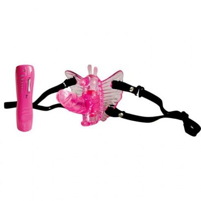 Розовая вибробабочка Butterfly Vibe на ремешках от Bior toys