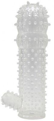 Прозрачная пупырчатая насадка на фаллос с язычком - 12,5 см. от Eroticon