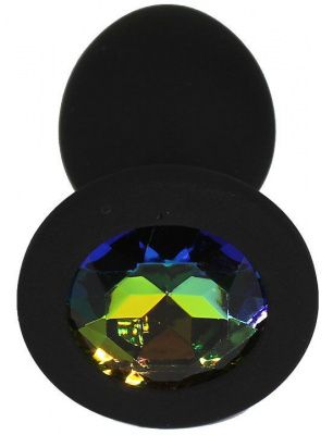 Черная анальная пробка с радужным кристаллом - 7,3 см. от Eroticon