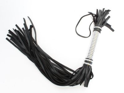 Черная длинная плеть с серебристой ручкой - 56 см. от БДСМ Арсенал