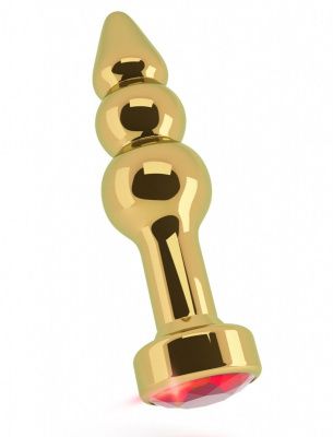Золотистая анальная пробка-ёлочка с красным кристаллом - 11,5 см. от Shots Media BV