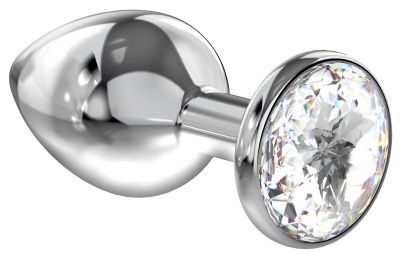 Большая серебристая анальная пробка Diamond Clear Sparkle Large с прозрачным кристаллом - 8 см. от Lola toys