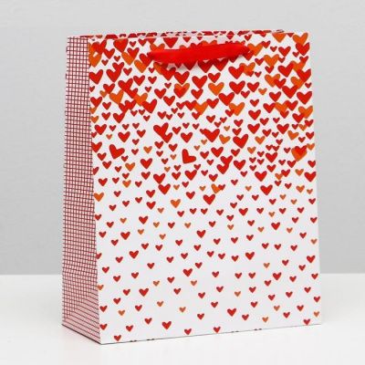 Ламинированный пакет с сердечками - 26 x 32 x 12 см. от Сима-Ленд