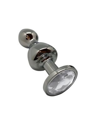 Серебристая анальная втулка Wooomy Lollypop M с прозрачным кристаллом - 9,4 см. от Adrien Lastic