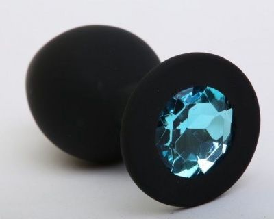 Чёрная анальная втулка с голубым кристаллом - 7,3 см. от Сумерки богов