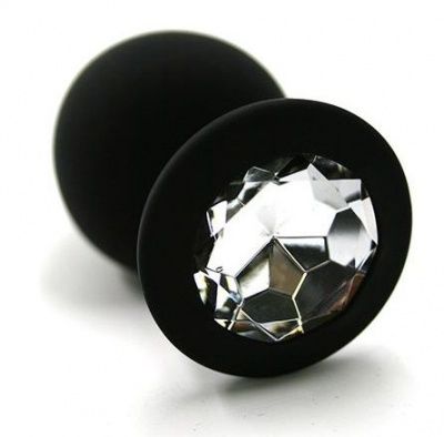 Чёрная силиконовая анальная пробка с прозрачным кристаллом - 7 см. от Kanikule