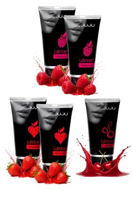 Набор из 5 съедобных лубрикантов JUJU (клубника х 2, малина х 2, вишня) от JuJu
