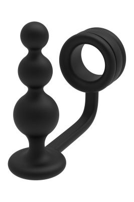 Черное эрекционное кольцо с анальной елочкой Cockring With Beaded Anal Plug от Dream Toys