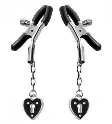 Зажимы на соски с подвесками-замками Charmed Heart Padlock Nipple Clamps от XR Brands