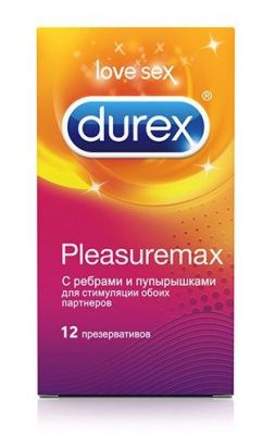 Рельефные презервативы с точками и рёбрами Durex Pleasuremax - 12 шт. от Durex