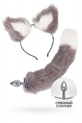 Оригинальный комплект: анальная пробка с 2 сменными ограничителями и ободок с ушками от ToyFa