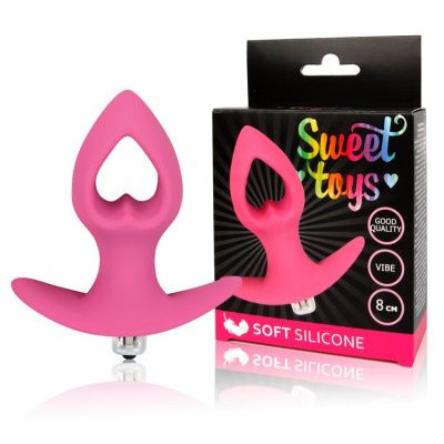 Розовая анальная вибровтулка-сердечко с ограничителем - 8 см. от Bior toys