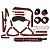 Черно-красный набор БДСМ: наручники, оковы, ошейник с поводком, кляп, маска, плеть, лиф от Bior toys