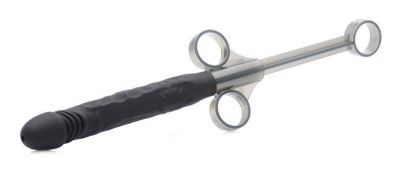 Черный шприц в форме пениса для введения лубриканта Jizz Shooter Silicone Dildo Lube - 19,7 см. от XR Brands