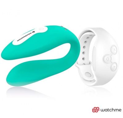 Зеленый вибратор для пар с белым пультом-часами Weatwatch Dual Pleasure Vibe от DreamLove