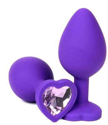 Фиолетовая силиконовая пробка с сиреневым кристаллом-сердечком - 7 см. от Vandersex