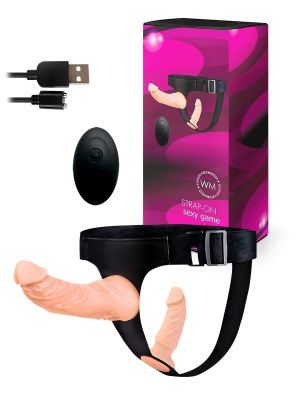 Женский страпон с 2 насадками, вибрацией и пультом ДУ от Erowoman-Eroman