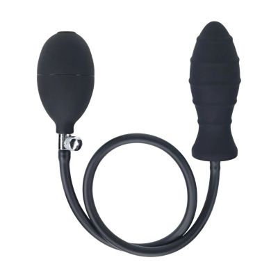 Черная анальная втулка с функцией расширения Ribbed Inflatable Silicone Anal Plug от Shots Media BV