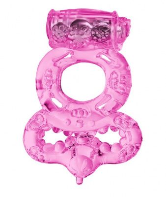 Розовое эрекционное кольцо с вибратором и подхватом от ToyFa
