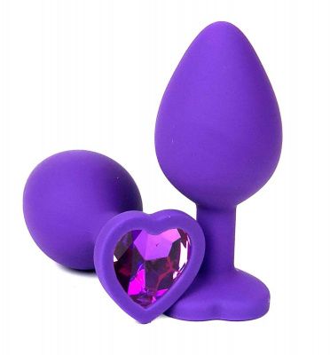 Фиолетовая силиконовая анальная пробка с фиолетовым стразом-сердцем - 10,5 см. от Vandersex