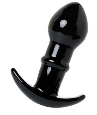 Черная стеклянная анальная втулка Sexus Glass с ограничителем - 11,5 см. от Sexus