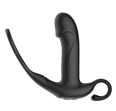 Черный пульсирующимй массажер простаты с вибрацией и пультом ДУ - 17,1 см. от Secwell