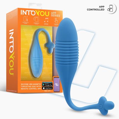 Синее интерактивное виброяйцо с поступательными движениями Thrusting Egg от Intoyou