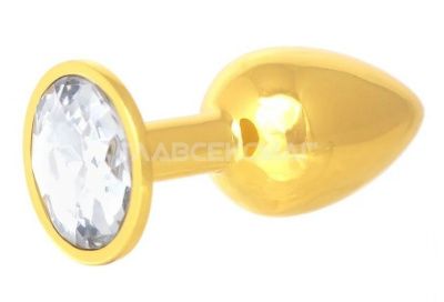 Золотистая анальная пробка с прозрачным кристаллом - 7 см. от Главсексмаг