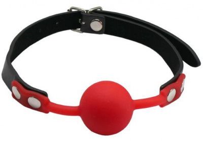 Красный силиконовый кляп-шарик с фиксацией на черных ремешках от Eroticon