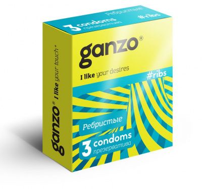 Презервативы с ребристой структурой Ganzo Ribs - 3 шт. от Ganzo