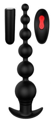 Черный анальный вибромассажер REMOTE GRADUATING BEADS - 20,7 см. от Dream Toys