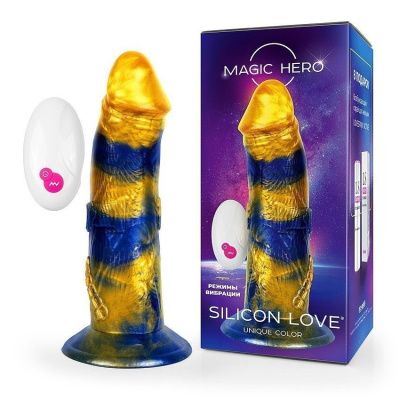 Желто-синий фантазийный вибратор с пультом ДУ - 21,5 см. от Bior toys