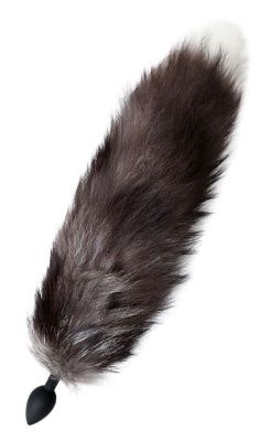 Черная анальная втулка с хвостом чернобурой лисы - размер М от POPO Pleasure