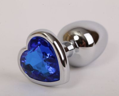 Серебристая анальная пробка с синим стразиком-сердечком - 7,6 см. от 4sexdreaM