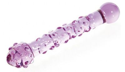 Нежно-фиолетовый стеклянный фаллоимитатор с шишечками - 18 см. от Sexus Glass